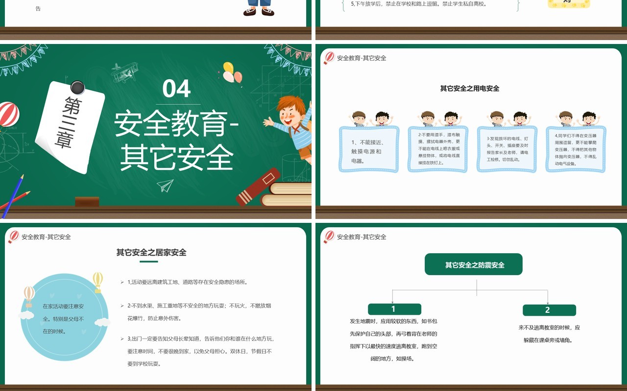 绿色卡通开学第一课之安全教育主题班会PPT模板