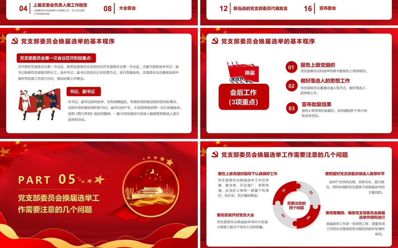 红色党政风党支部换届选举工作流程报告PPT模版
