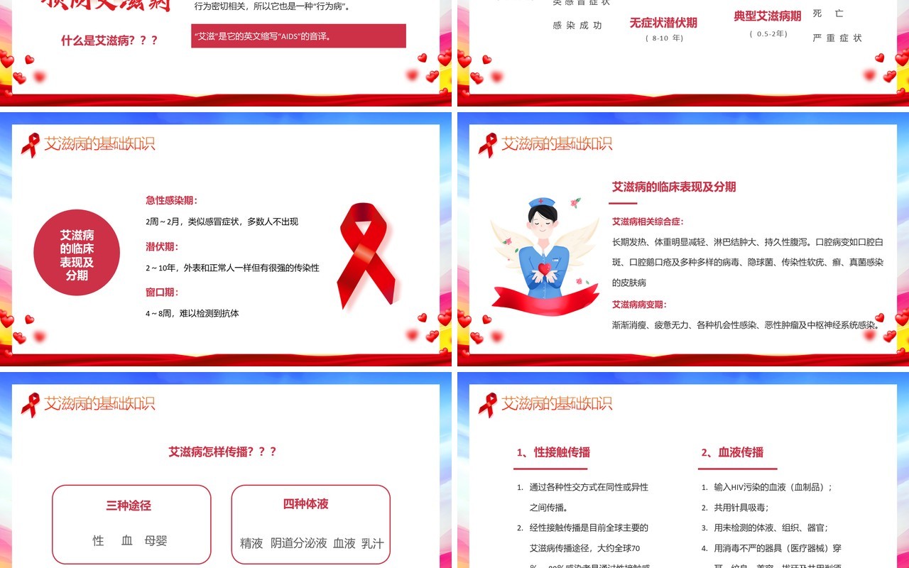 红蓝简约风世界艾滋病日介绍PPT模板