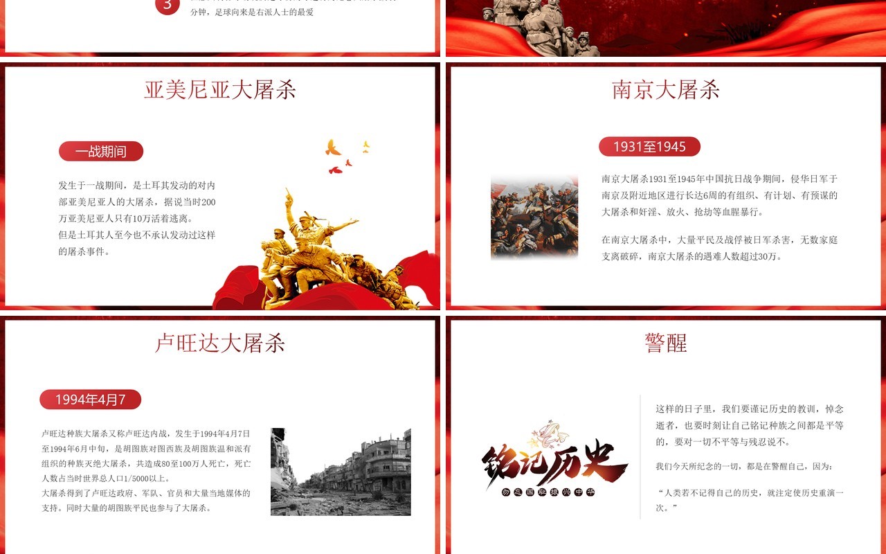 红色简约风国际大屠杀纪念日PPT模板