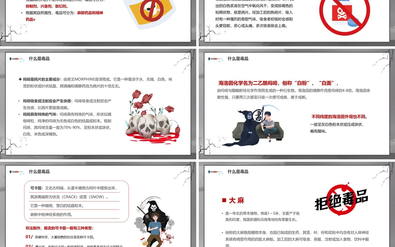 灰色卡通风无毒青春健康生活PPT模板