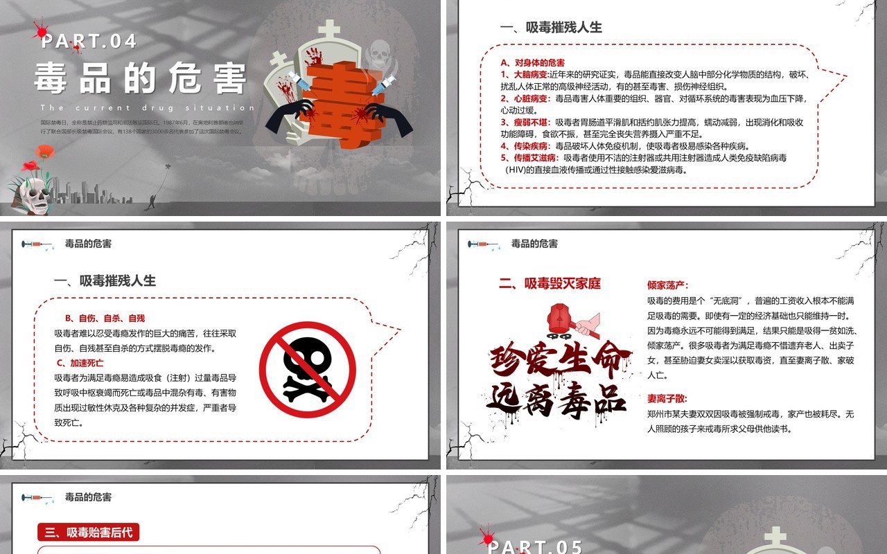 灰色卡通风无毒青春健康生活PPT模板