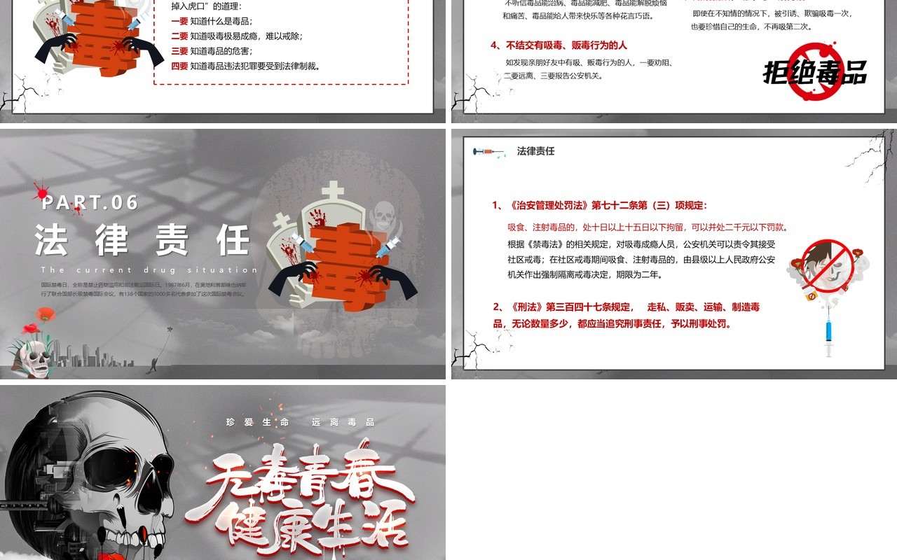 灰色卡通风无毒青春健康生活PPT模板