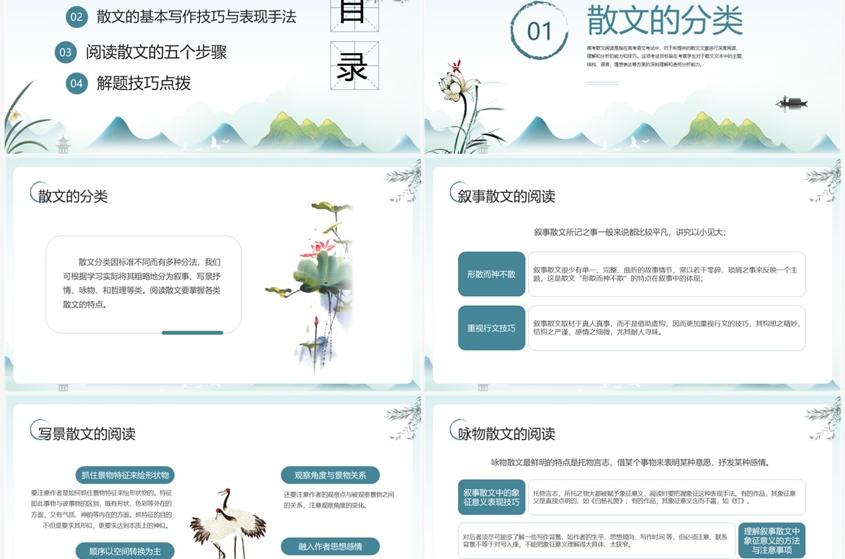 绿色水墨高考散文阅读PPT模板