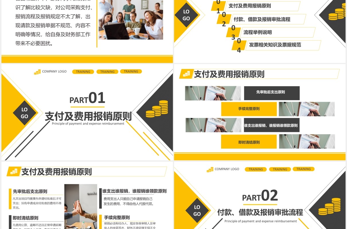 黄色简约公司财务规章制度管理培训课件PPT模板