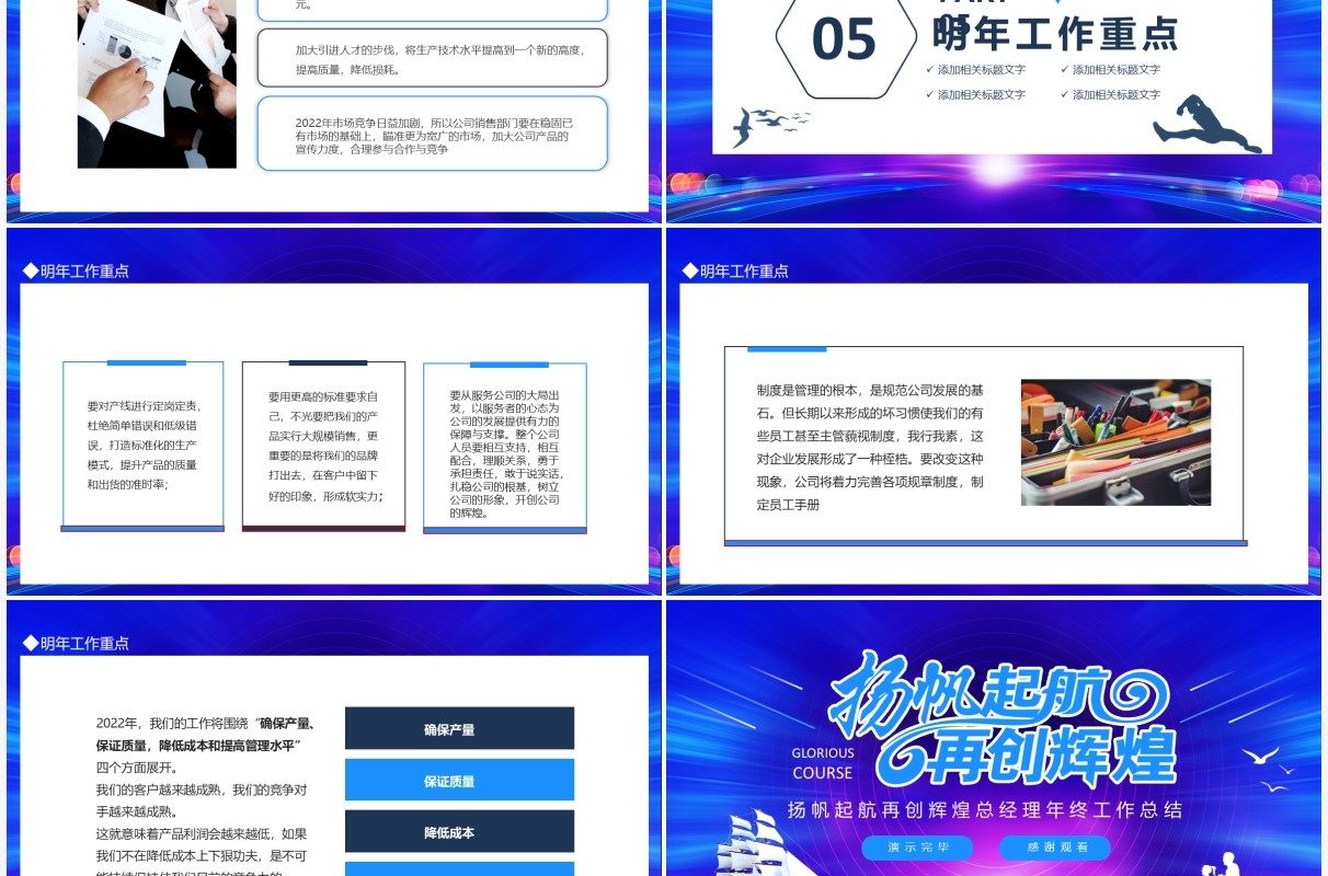 扬帆起航再创辉煌总经理年终工作总结动态PPT模板