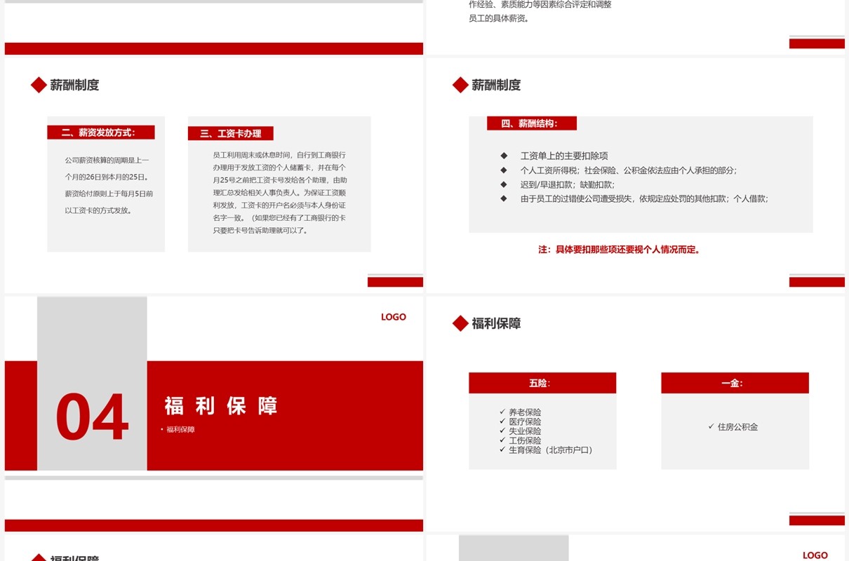 红色企业人事制度及工作流程PPT模板