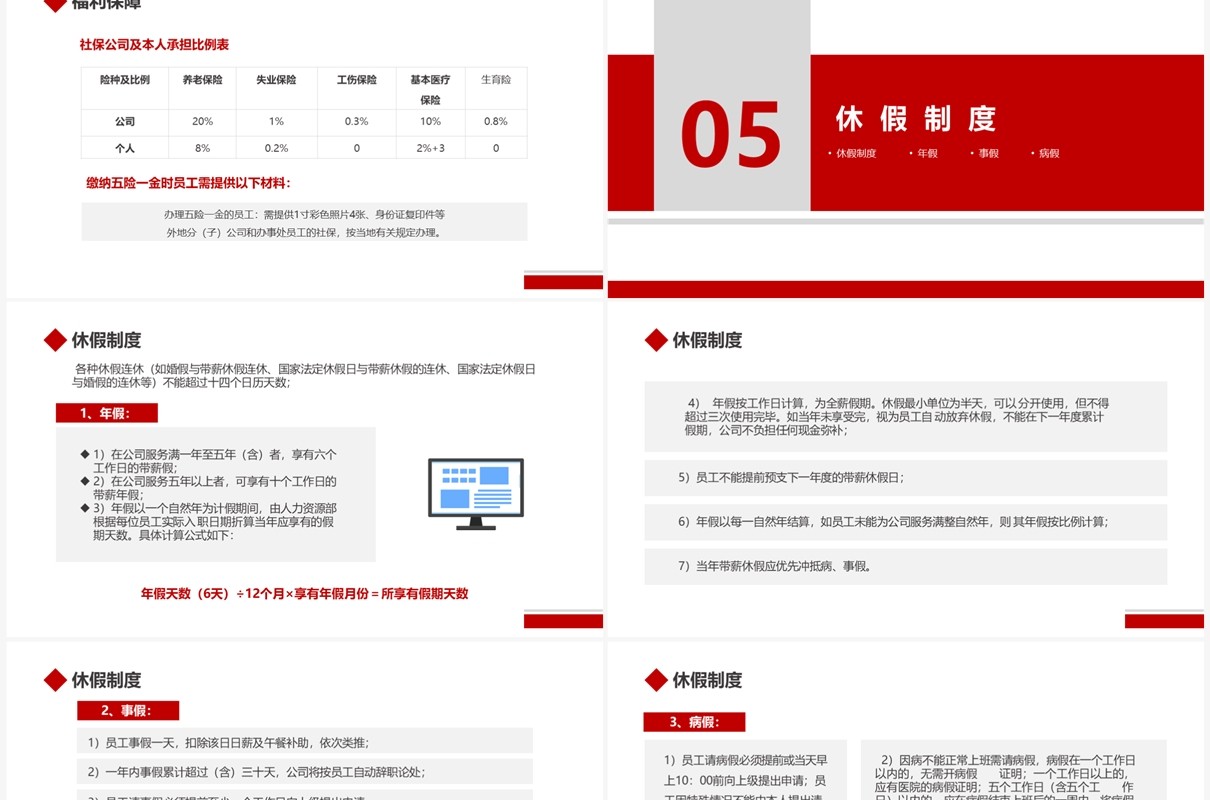 红色企业人事制度及工作流程PPT模板