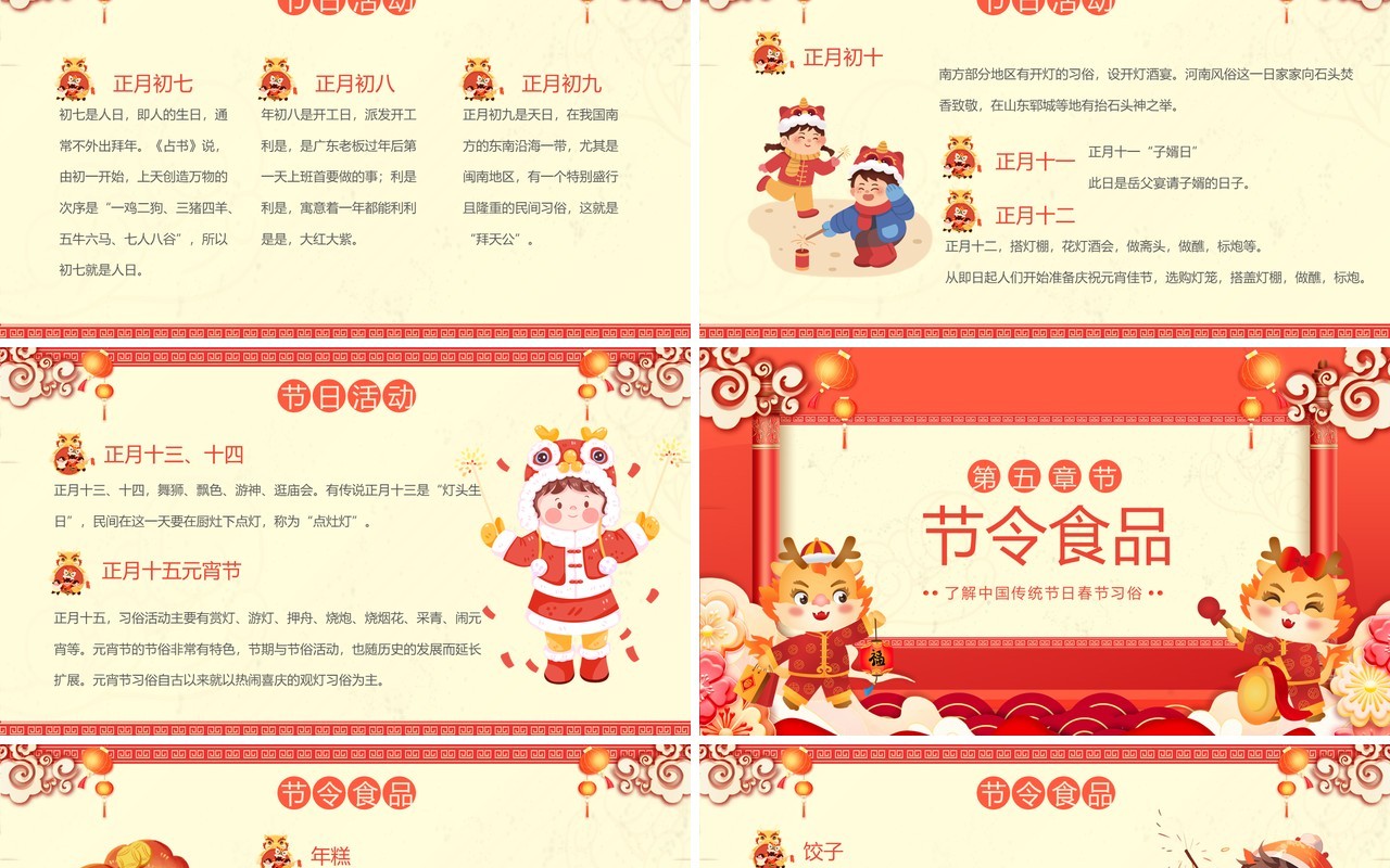 红色中国风中国传统春节习俗PPT模板