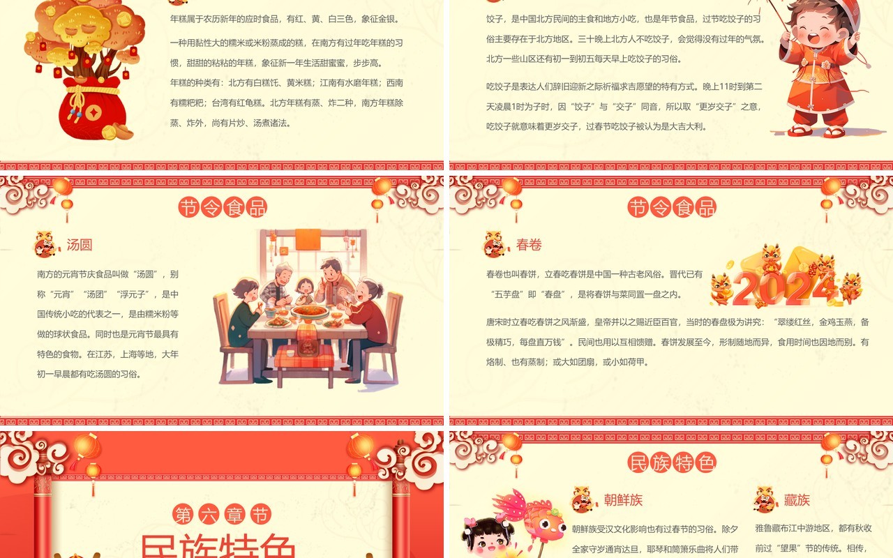 红色中国风中国传统春节习俗PPT模板