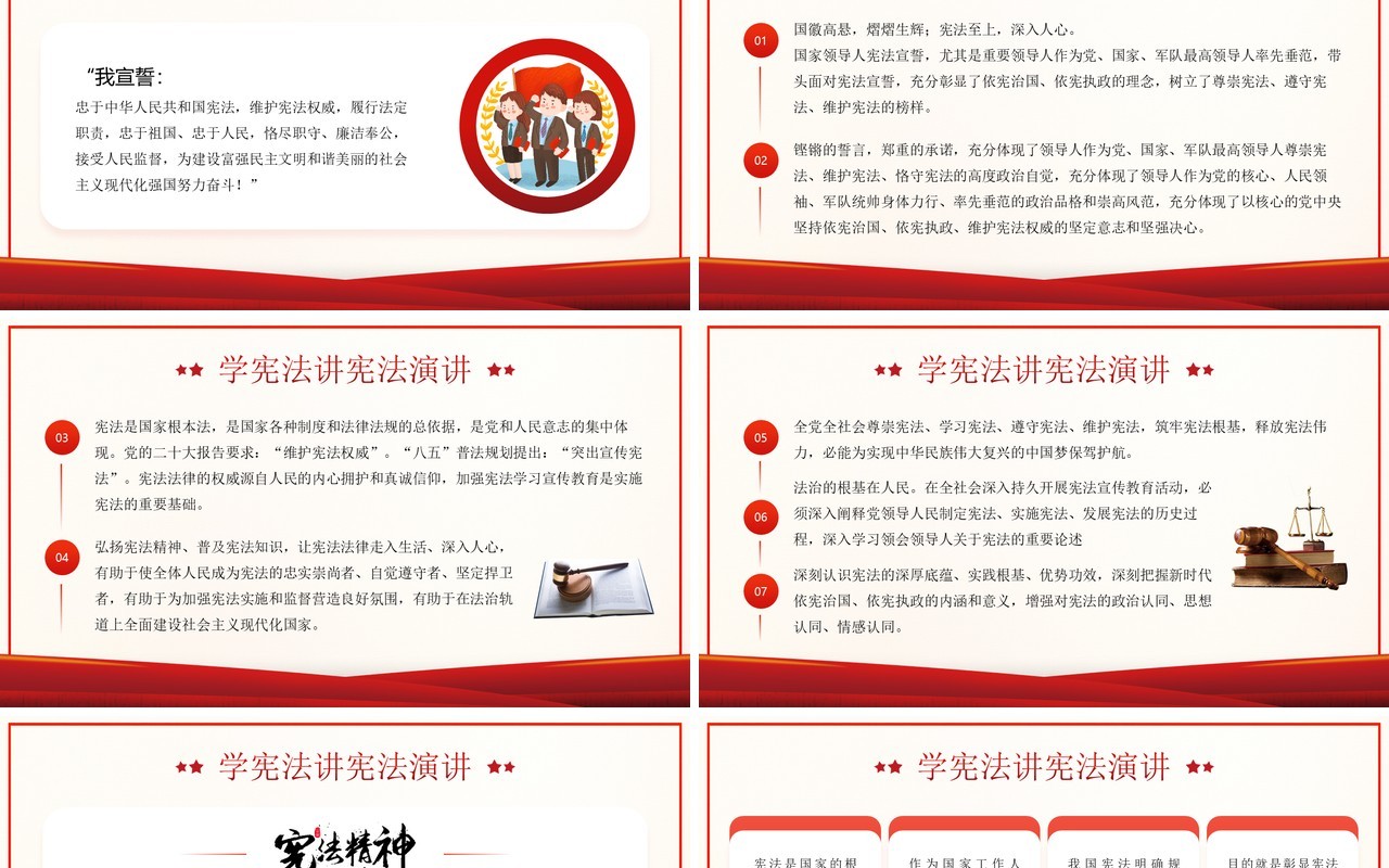 红色简约风学宪法讲宪法演讲PPT模板