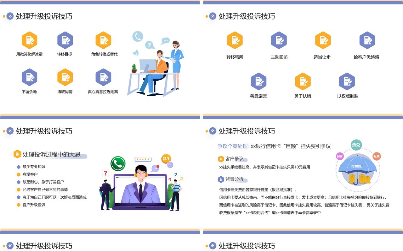 紫色扁平风银行投诉与争议处理技巧培训PPT模板