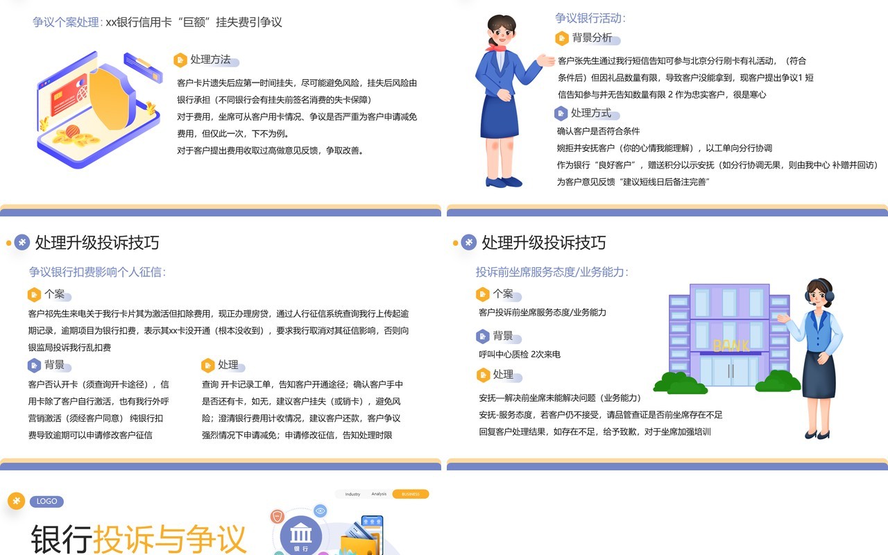 紫色扁平风银行投诉与争议处理技巧培训PPT模板