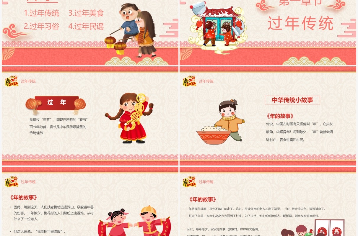卡通中国风幼儿园过新年介绍PPT模板
