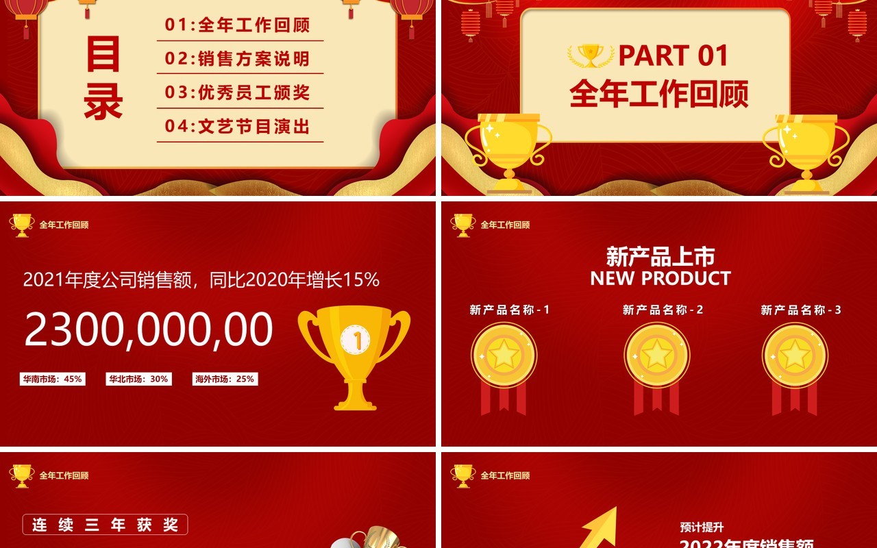 红色企业年终销售捷报宣传汇报PPT模板