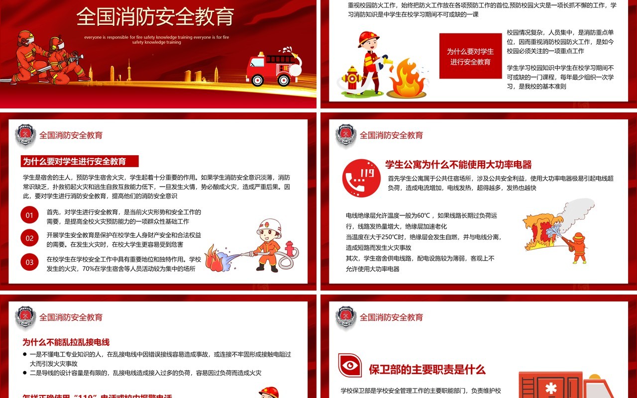红色简约中国消防安全日教育宣传PPT模板