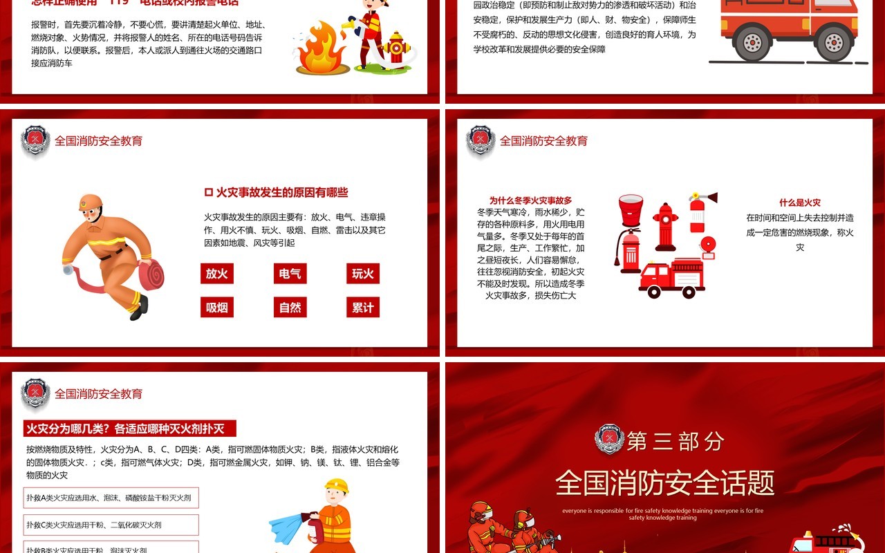 红色简约中国消防安全日教育宣传PPT模板