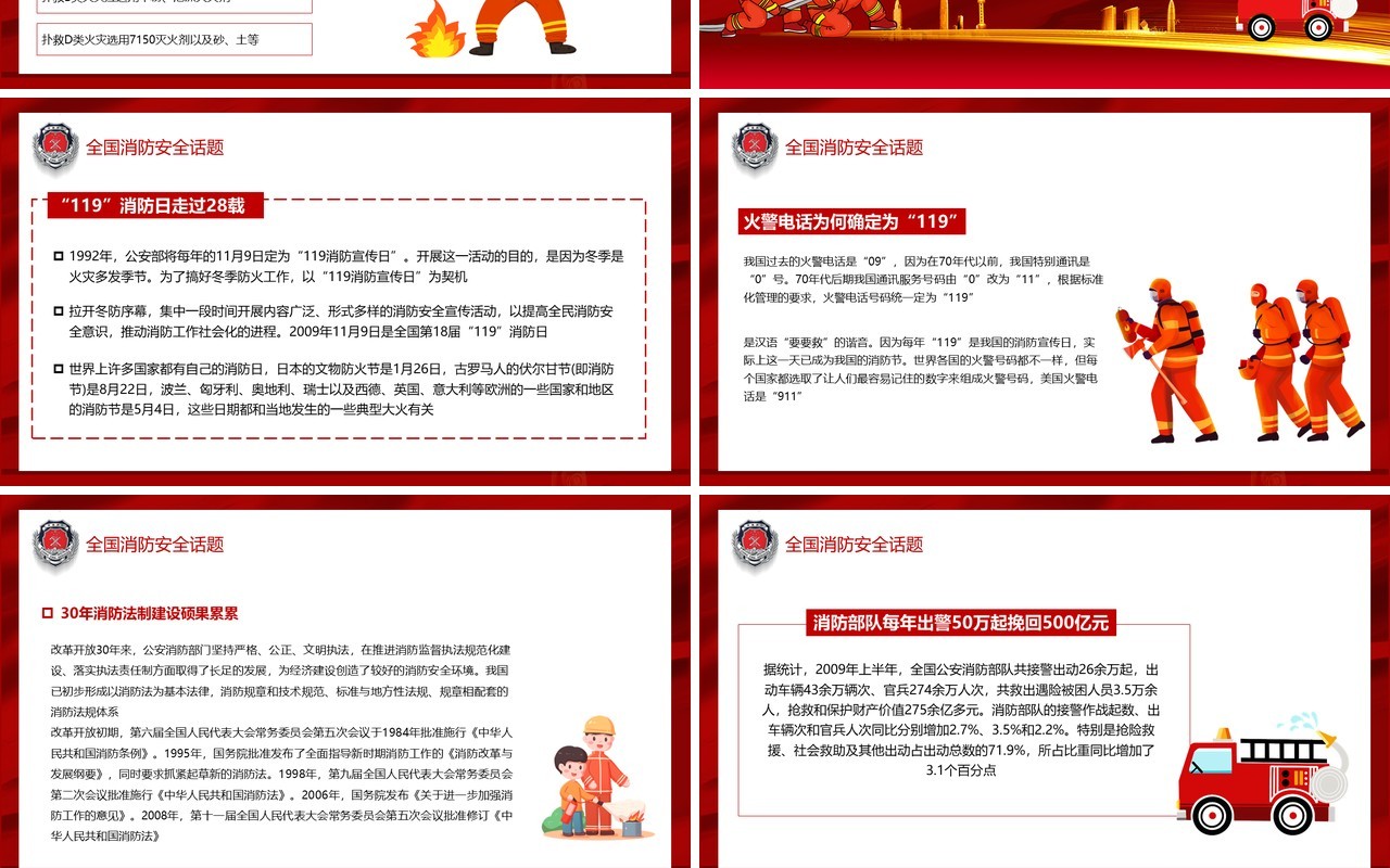 红色简约中国消防安全日教育宣传PPT模板
