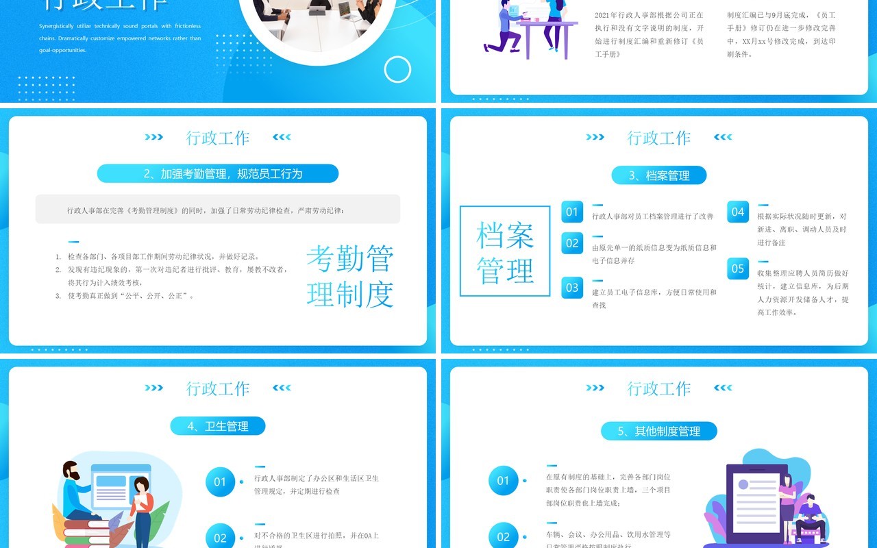 蓝色简约人事行政年终总结PPT模板