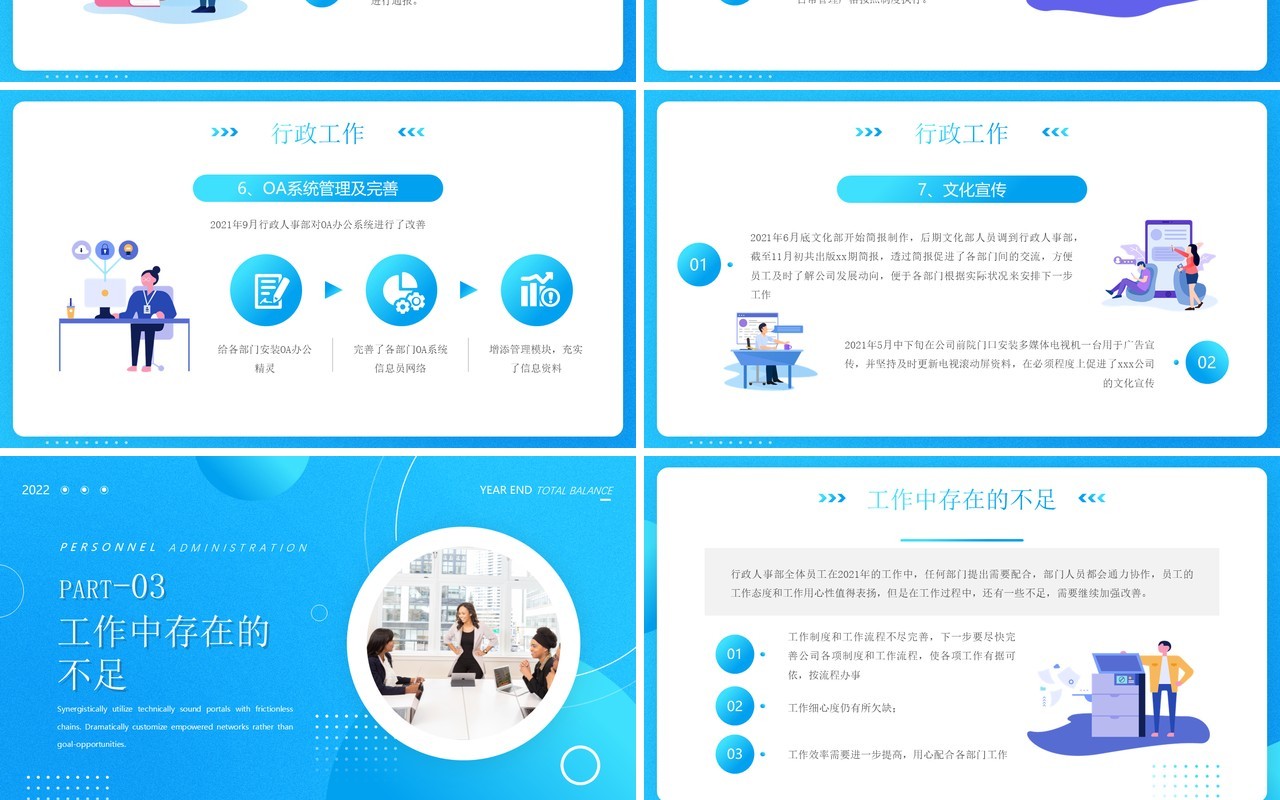 蓝色简约人事行政年终总结PPT模板