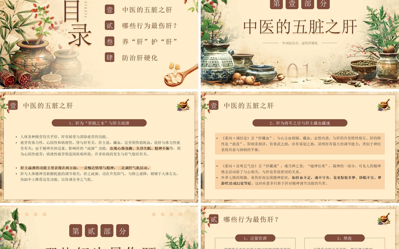 棕色中国风全国爱肝日宣传介绍PPT模板