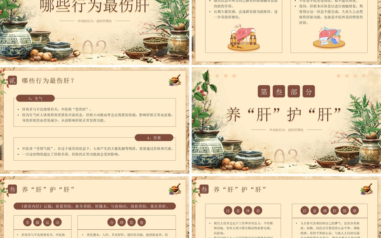 棕色中国风全国爱肝日宣传介绍PPT模板