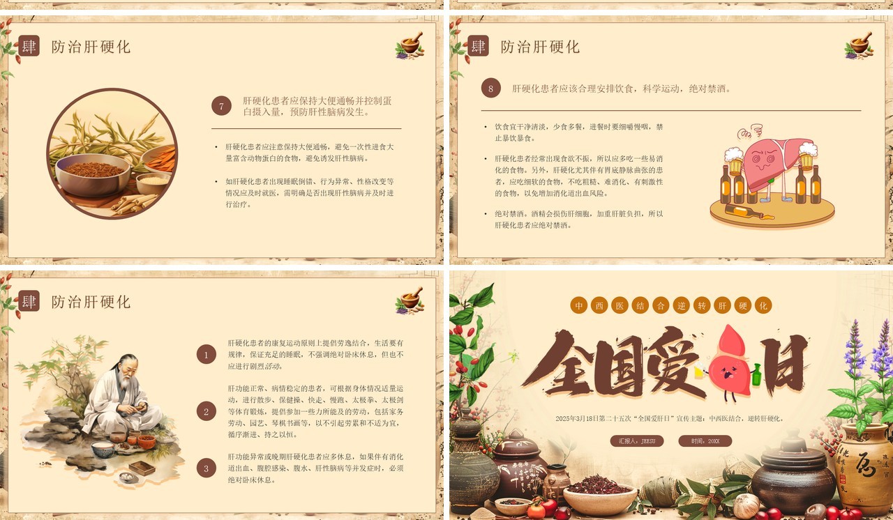 棕色中国风全国爱肝日宣传介绍PPT模板