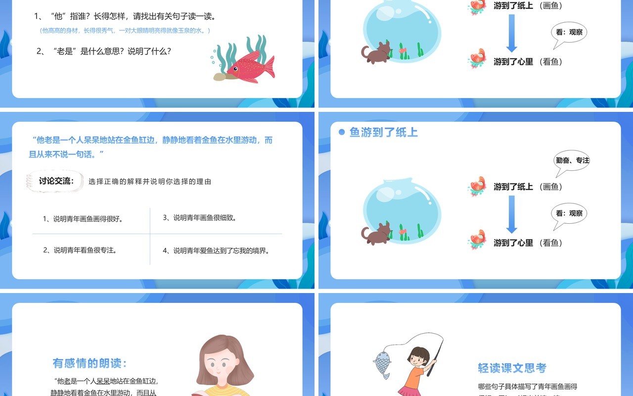 部编版四年级语文下册鱼游到了纸上课件PPT模板