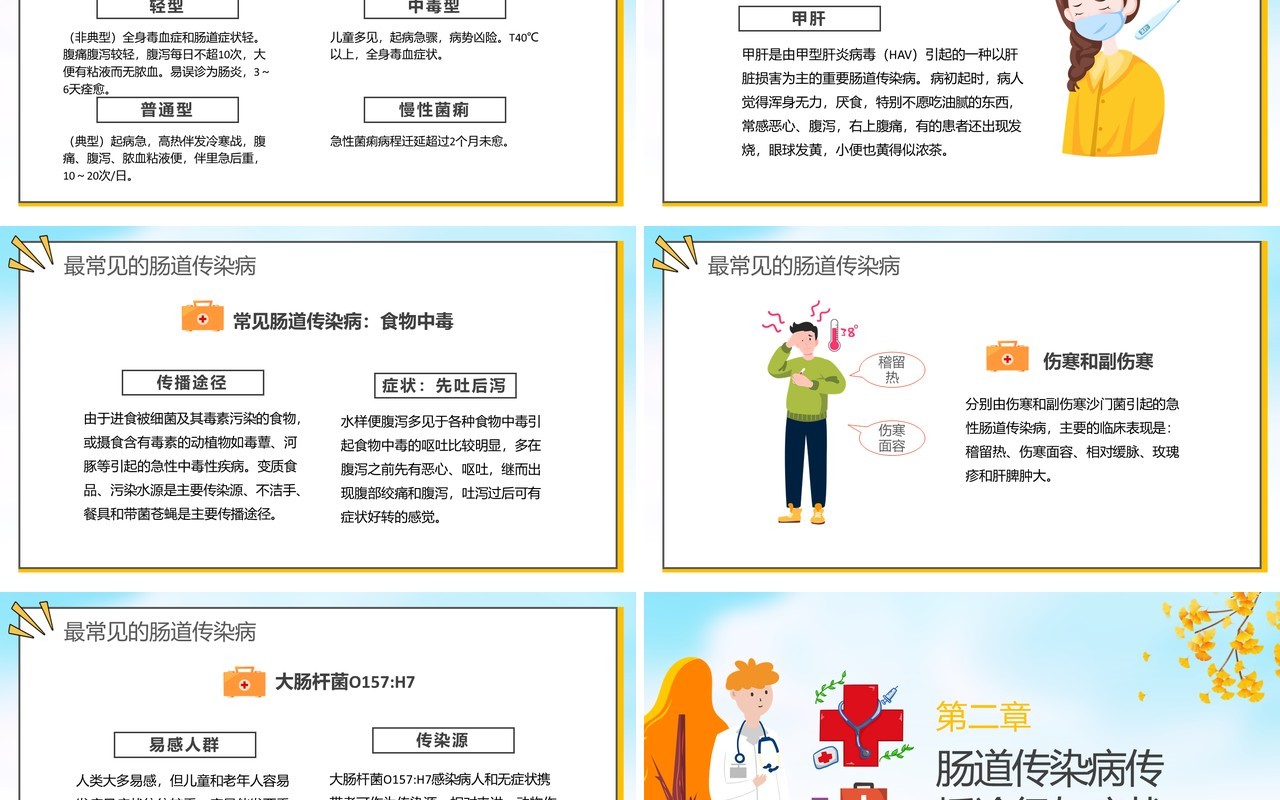 黄色卡通秋季常见传染病预防讲座宣传PPT模板