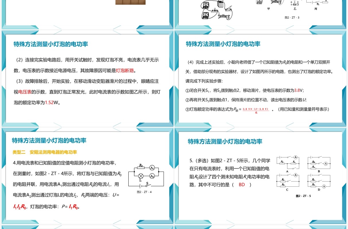 部编版九年级物理全册特殊方法测量小灯泡的电功率课件PPT模板