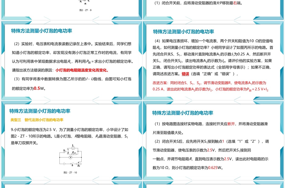 部编版九年级物理全册特殊方法测量小灯泡的电功率课件PPT模板