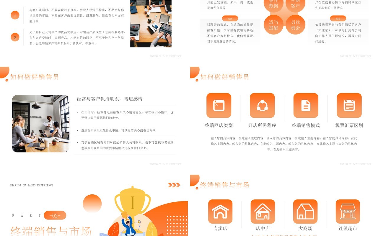 橙色简约风销售经验案例分享培训PPT模板