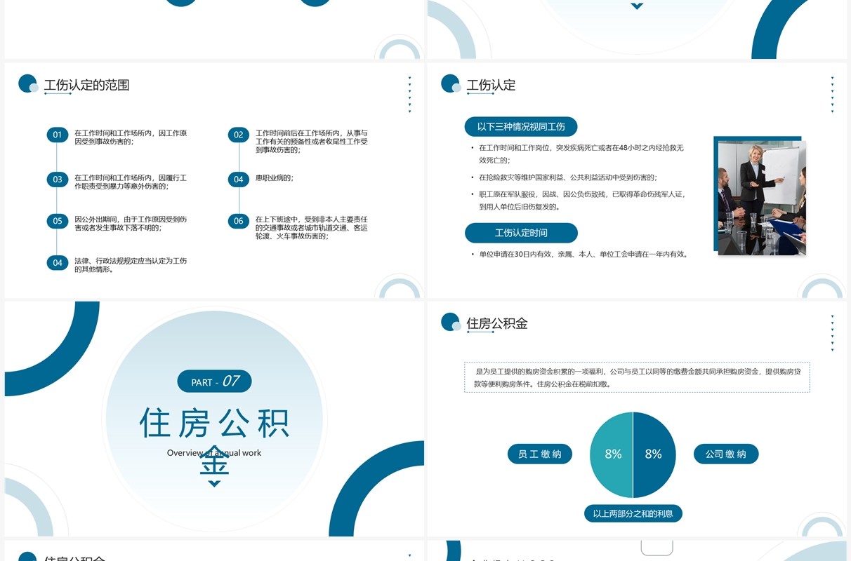 蓝色商务风企业五险一金培训PPT模板