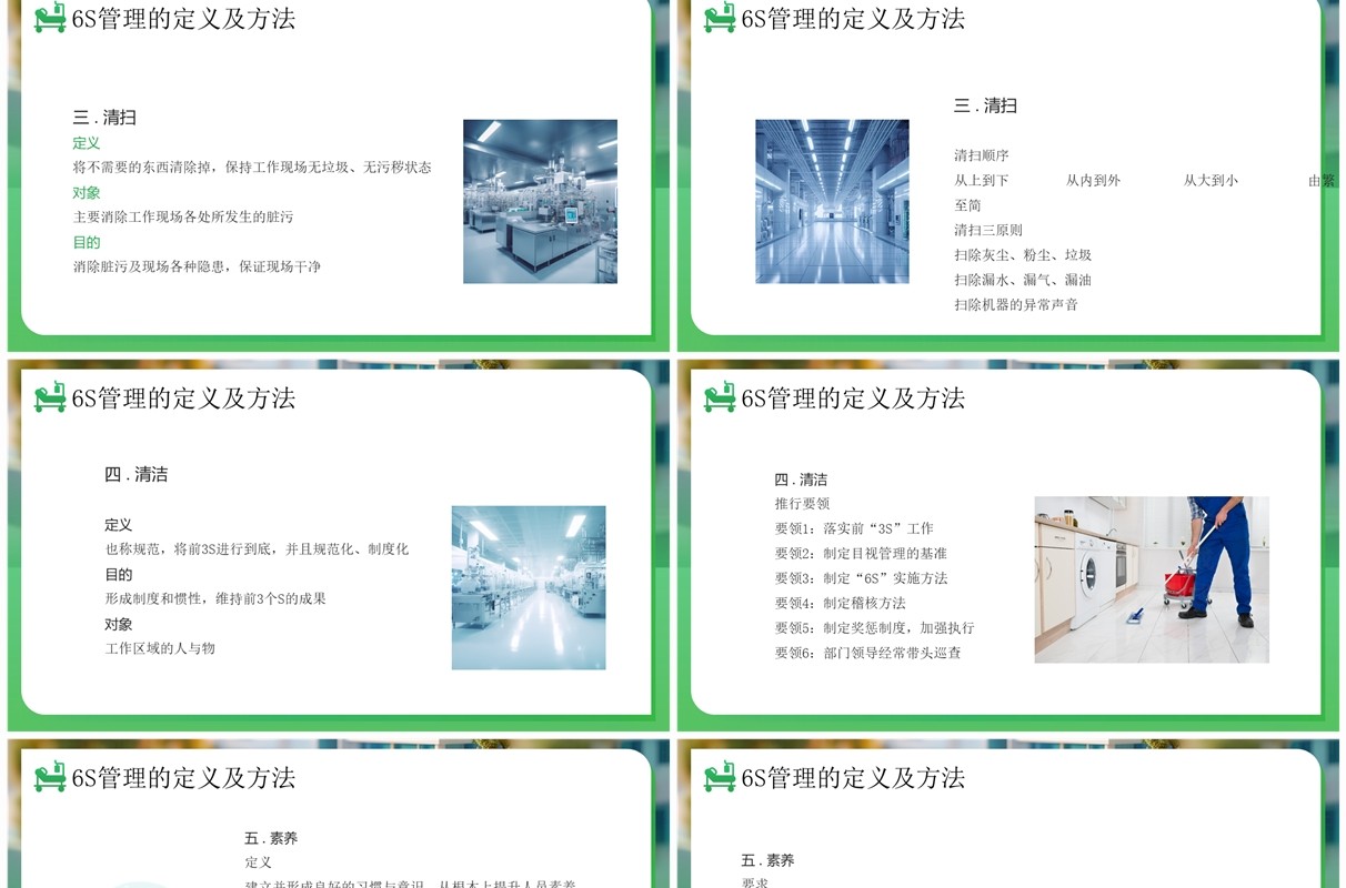 绿色简约风6s管理内容和标准PPT模板