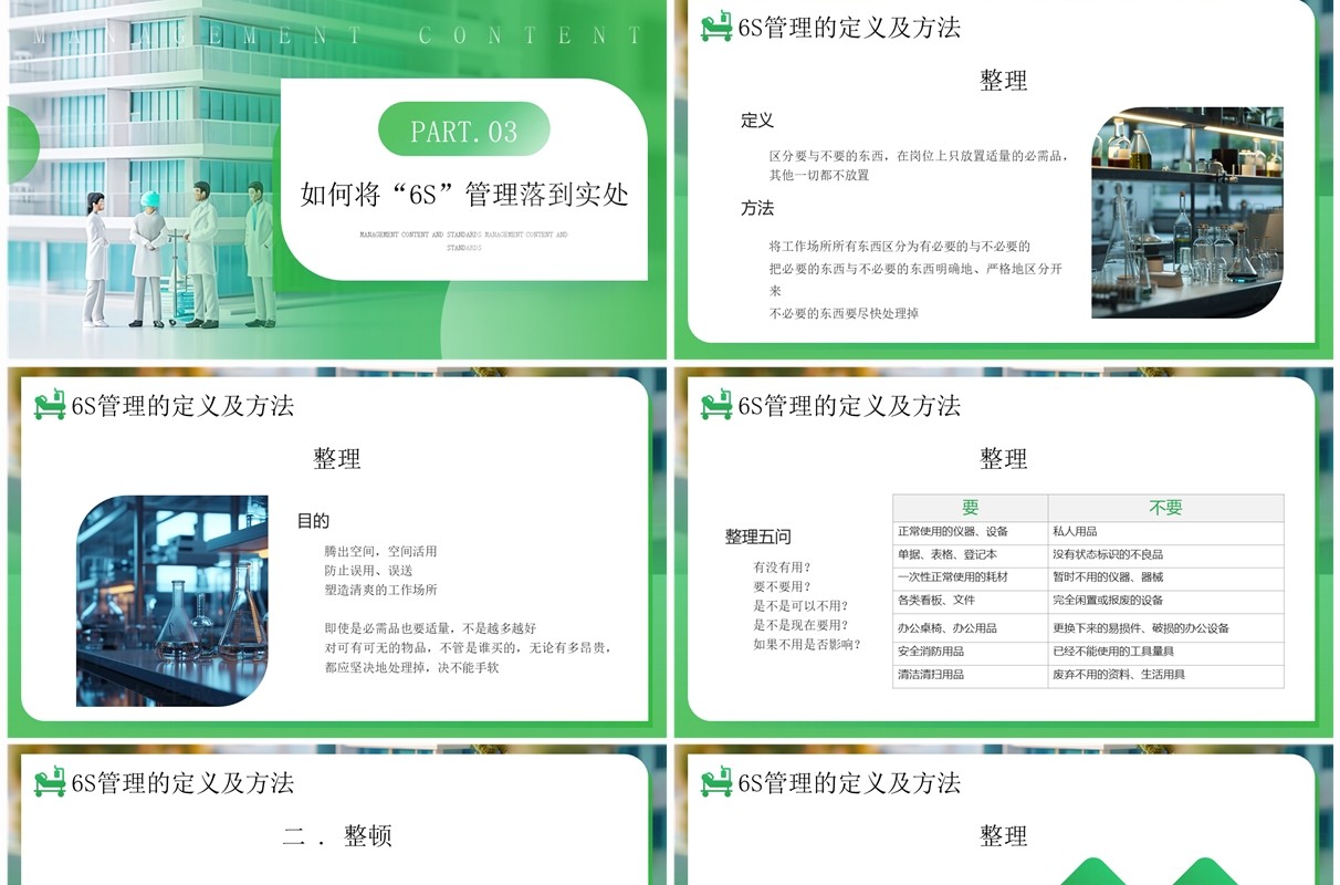 绿色简约风6s管理内容和标准PPT模板