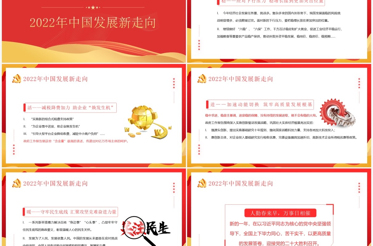 红色简约2022年政府工作报告解读PPT模板