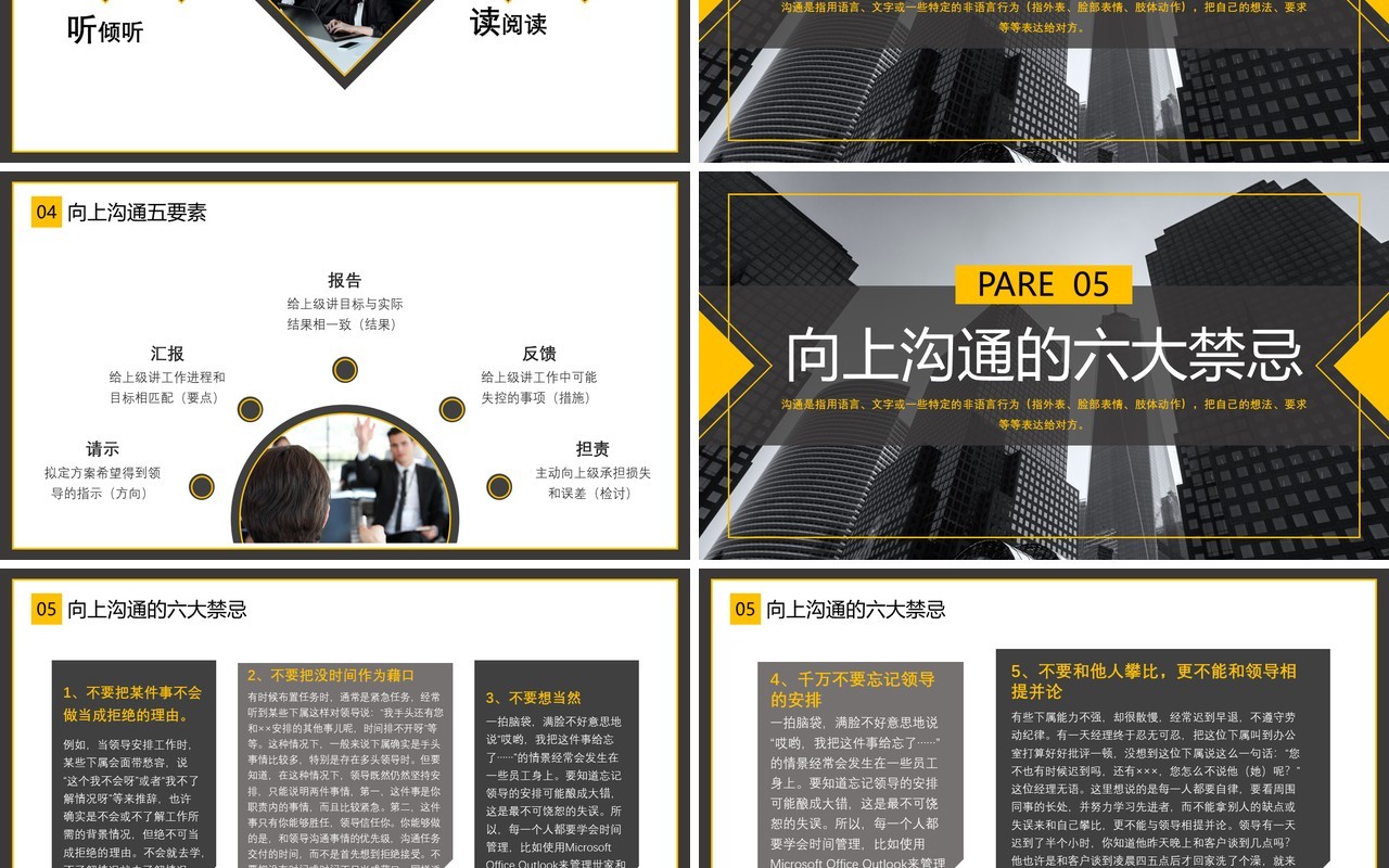 黄色商务风向上沟通主题培训PPT模板
