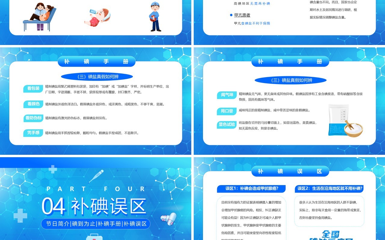 蓝色卡通风防治碘缺乏病日PPT模板