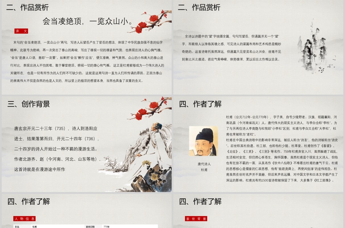学生语文课件望岳教师说课PPT模板