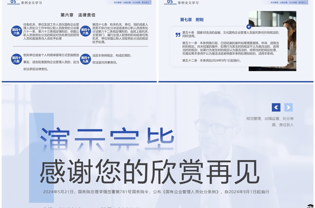 蓝色简约风国有企业管理人员处分条例PPT模板