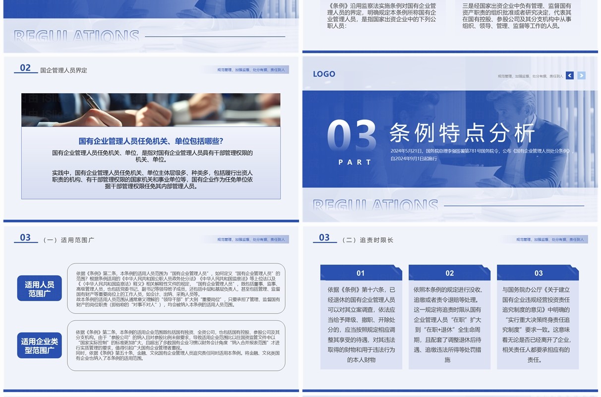 蓝色简约风国有企业管理人员处分条例PPT模板