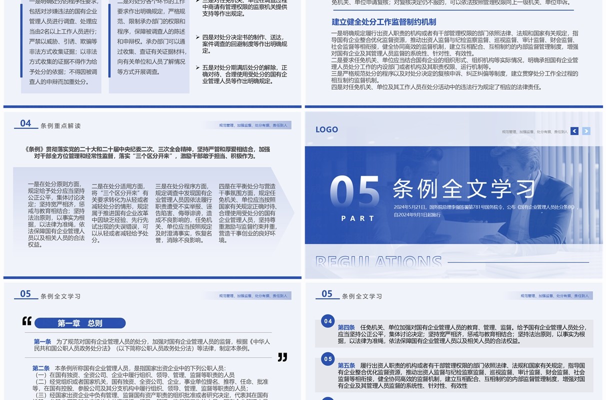蓝色简约风国有企业管理人员处分条例PPT模板