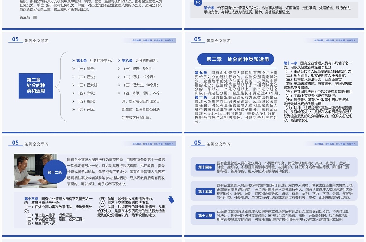 蓝色简约风国有企业管理人员处分条例PPT模板