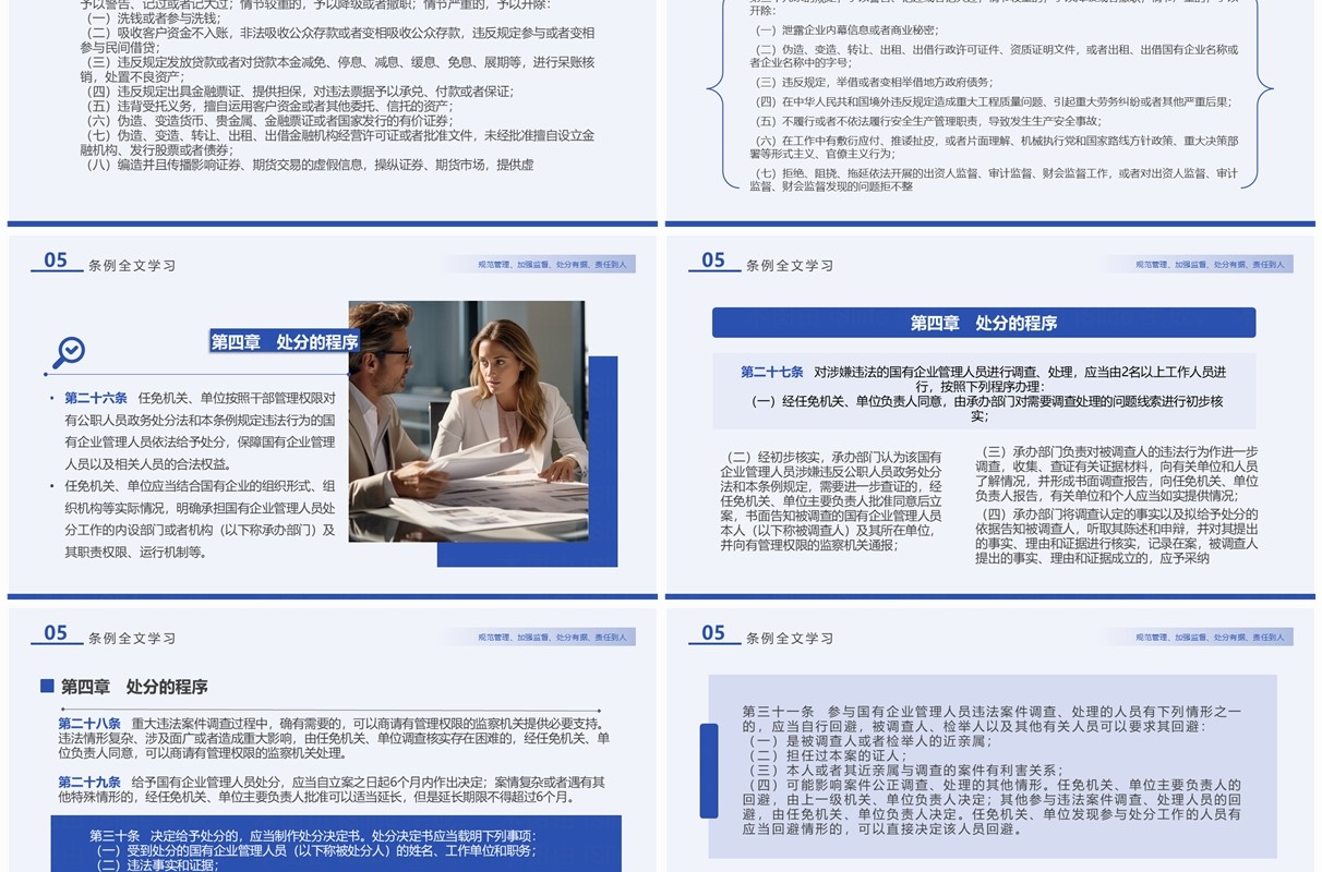 蓝色简约风国有企业管理人员处分条例PPT模板