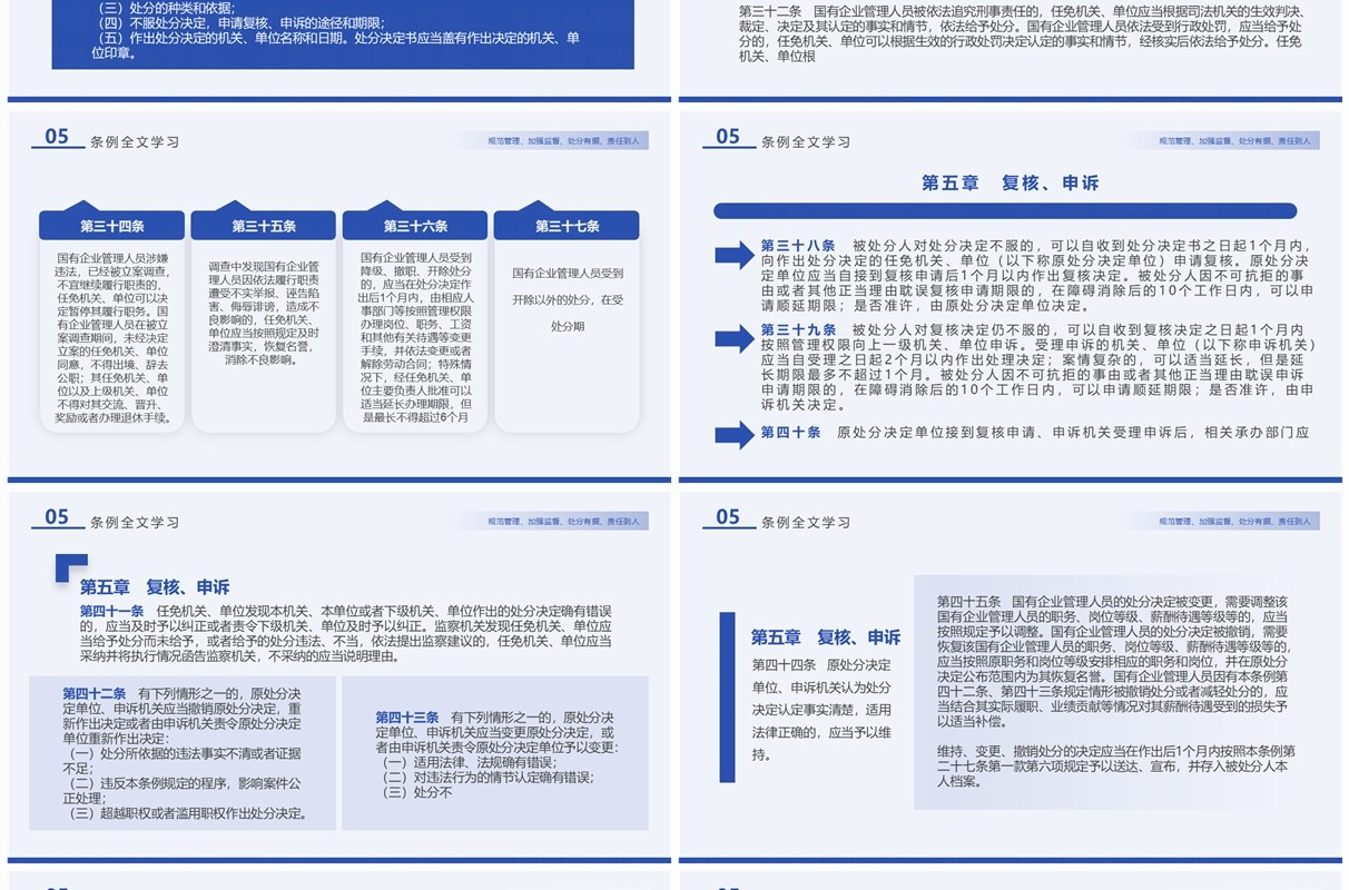 蓝色简约风国有企业管理人员处分条例PPT模板