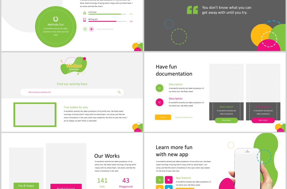 创意彩色儿童教育PPT图片排版模板Kidza  Education Powerpoint Template