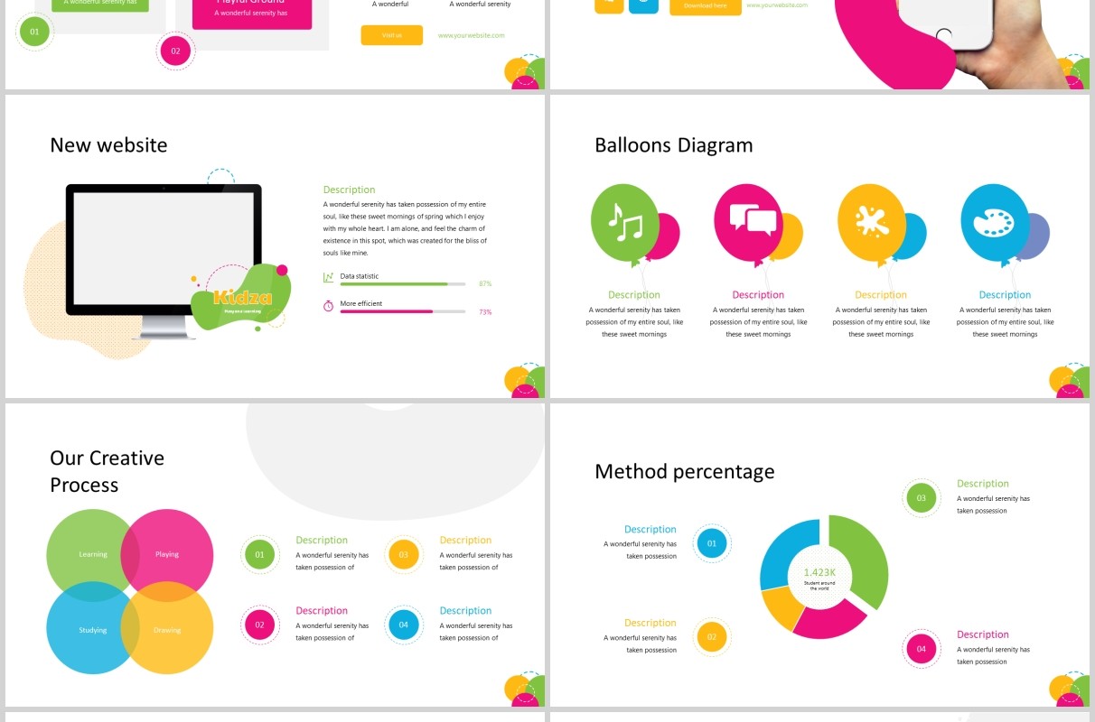 创意彩色儿童教育PPT图片排版模板Kidza  Education Powerpoint Template
