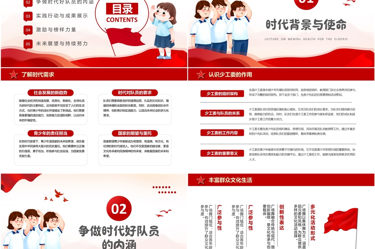 红色简约风全国少工委争做时代好队员PPT模板
