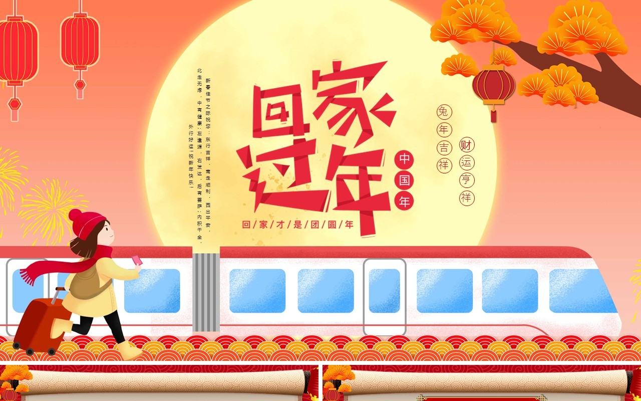 红色中国风春节回家过年PPT通用模板