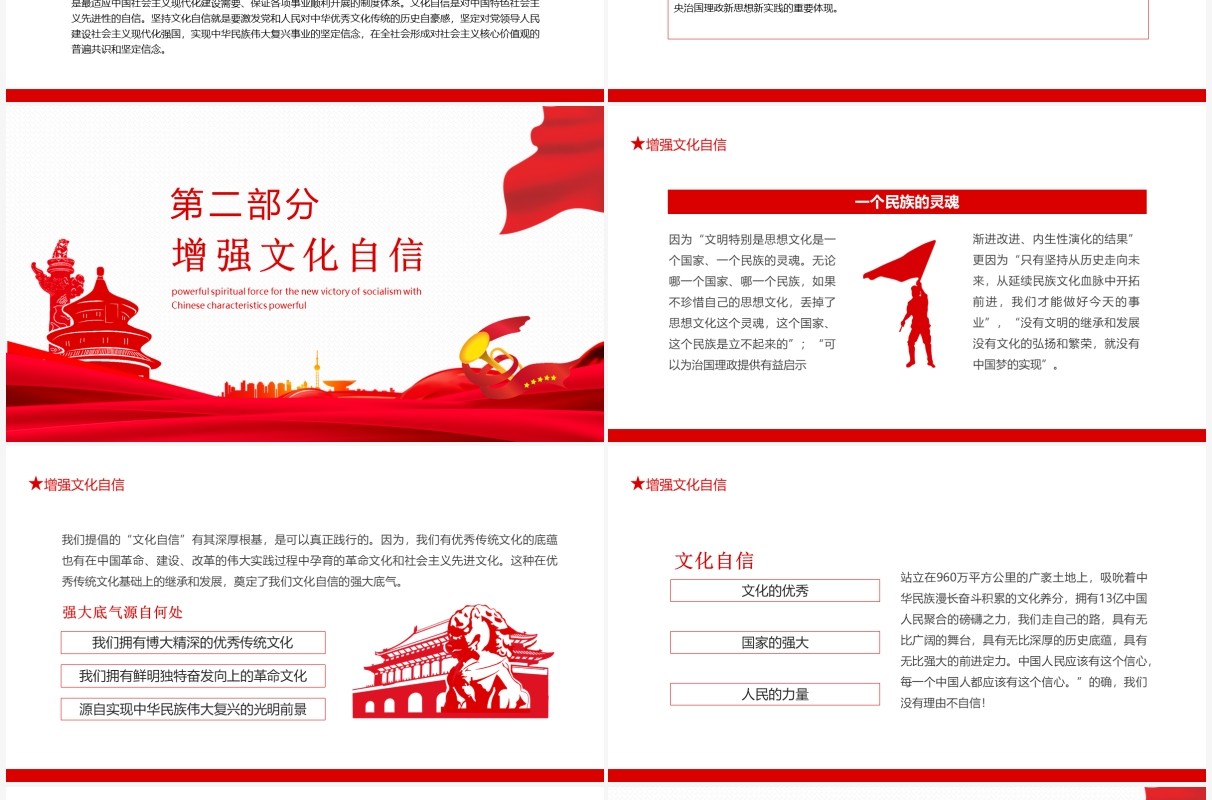 文化建构四个自信夺取中国特色社会主义新胜利的强大精神力量动态PPT模板